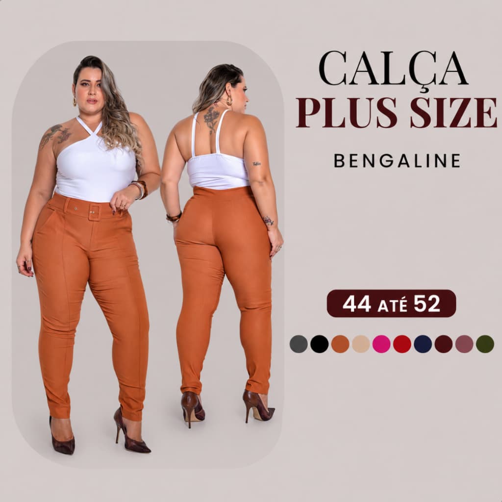 Calça Alfaitaria Bengaline Reduz Pochete e Levanta Bumbum Cos Alto Com Bolsos E Cinto Super Luxo