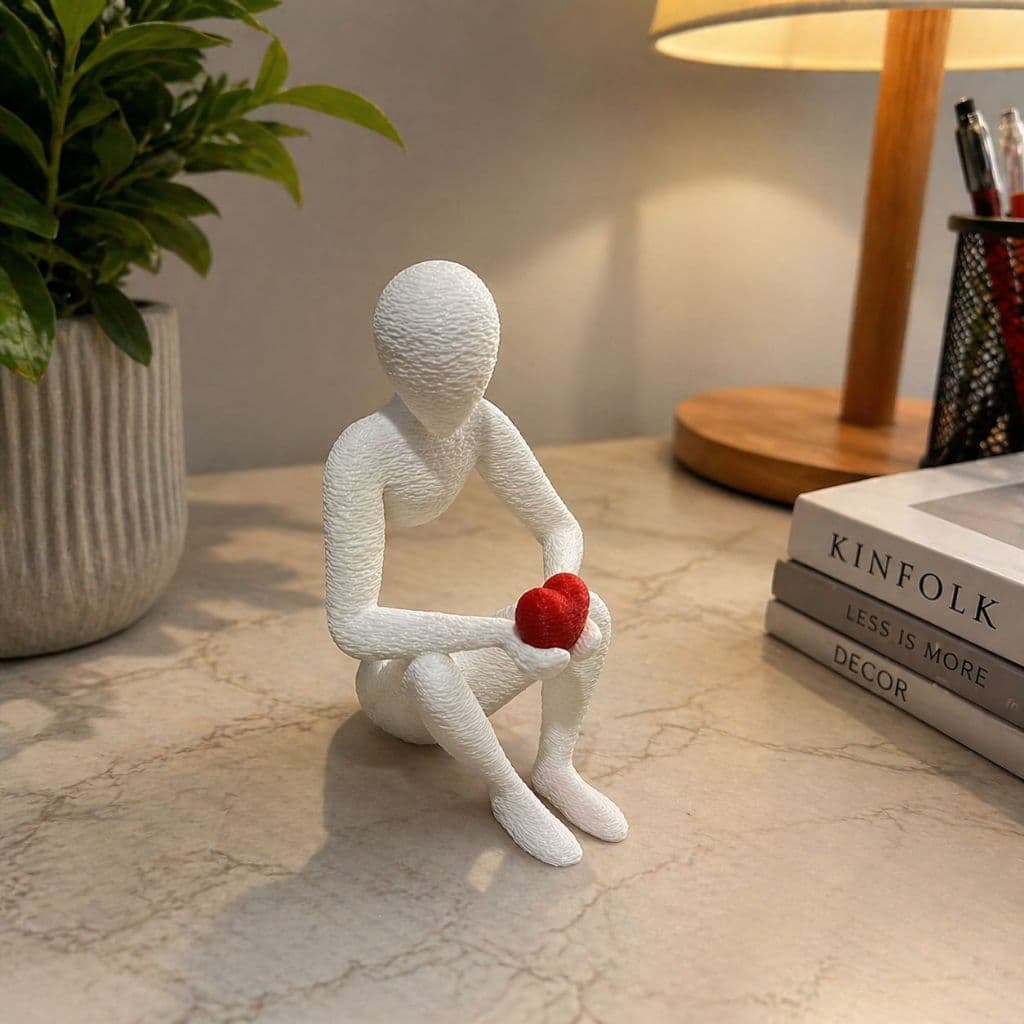 Escultura Decorativa Sentado com Coração, escultura  minimalista.