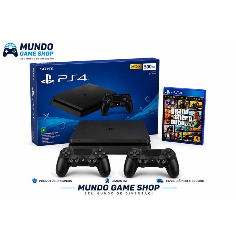 PlayStation 4 Slim SemiNovo + 2 Controles + 1 Jogo Aleatório