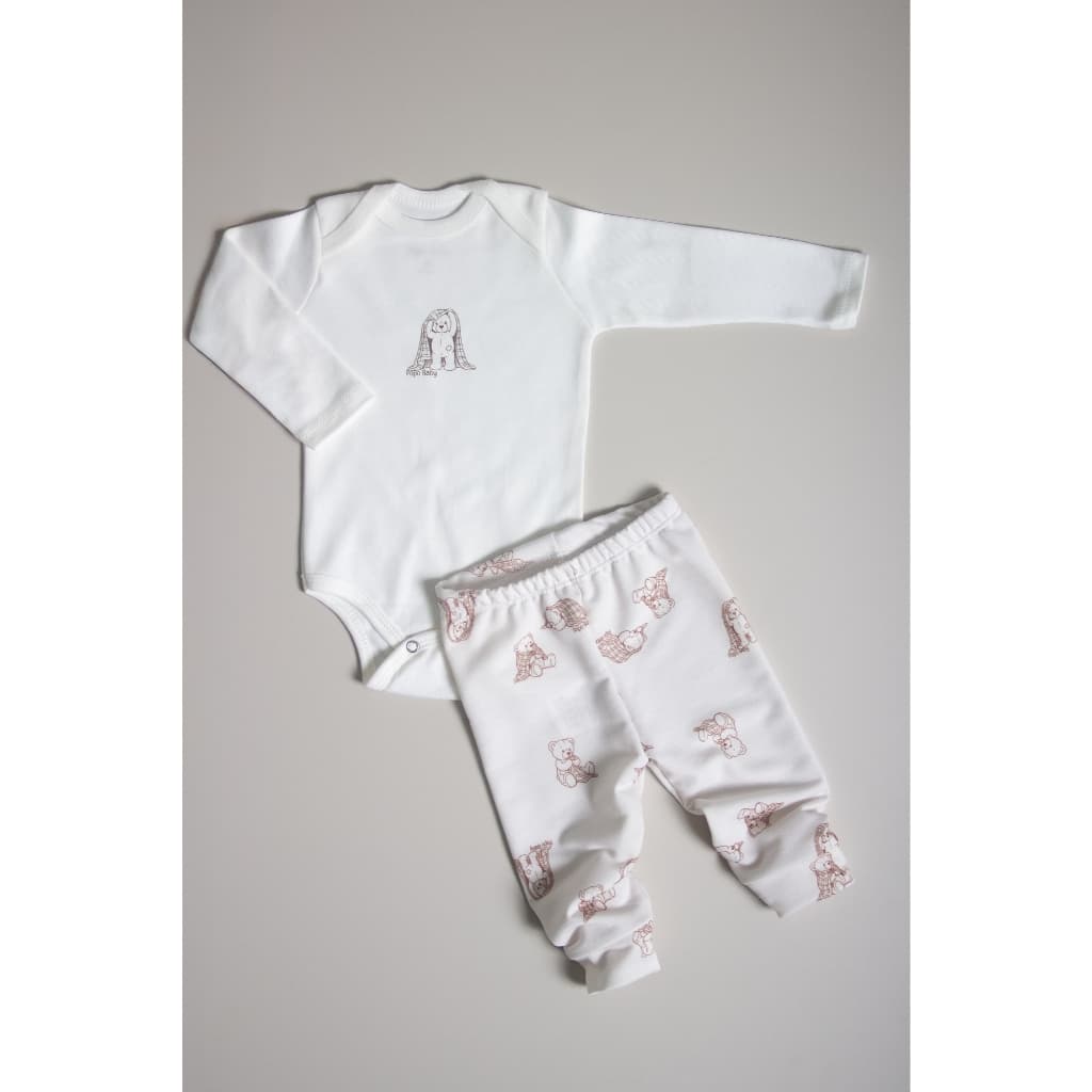 Conjunto Calça e Body 100% algodão Manga Longa Urso Naninha conforto bebe
