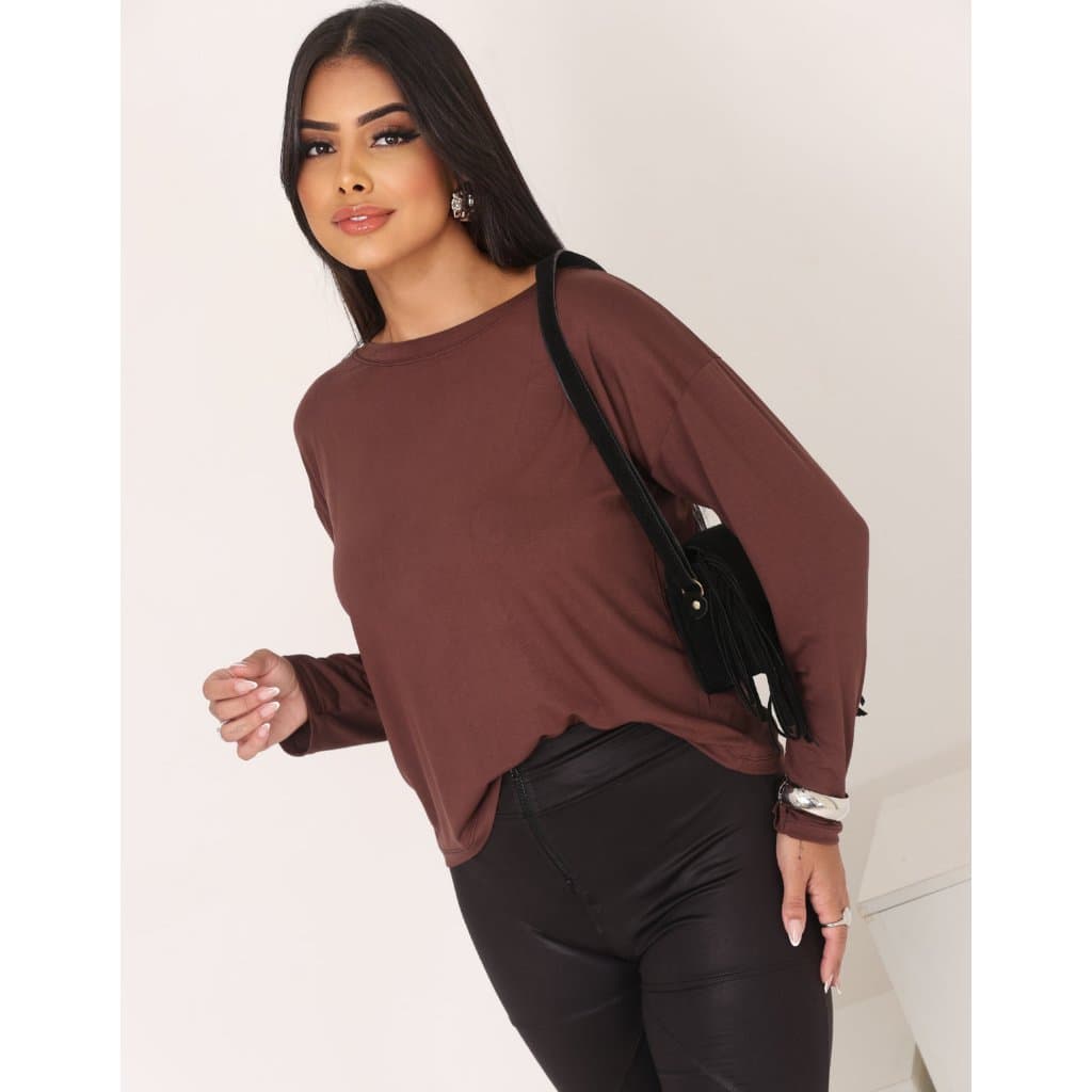 Blusa Feminina Oversized Manga Longa Gola Canoa Moda Inverno Elegante Casual