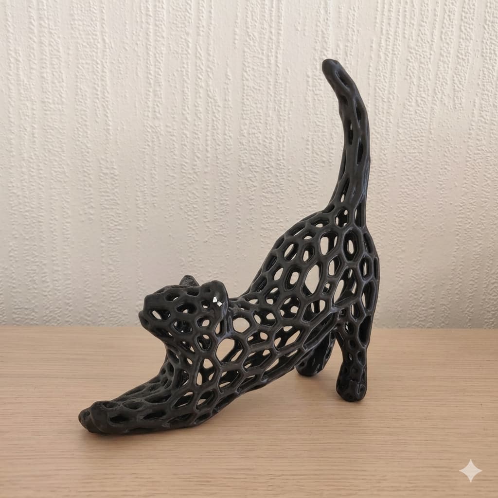 Gato Voronoi Decorativo | Estatueta Moderna Minimalista