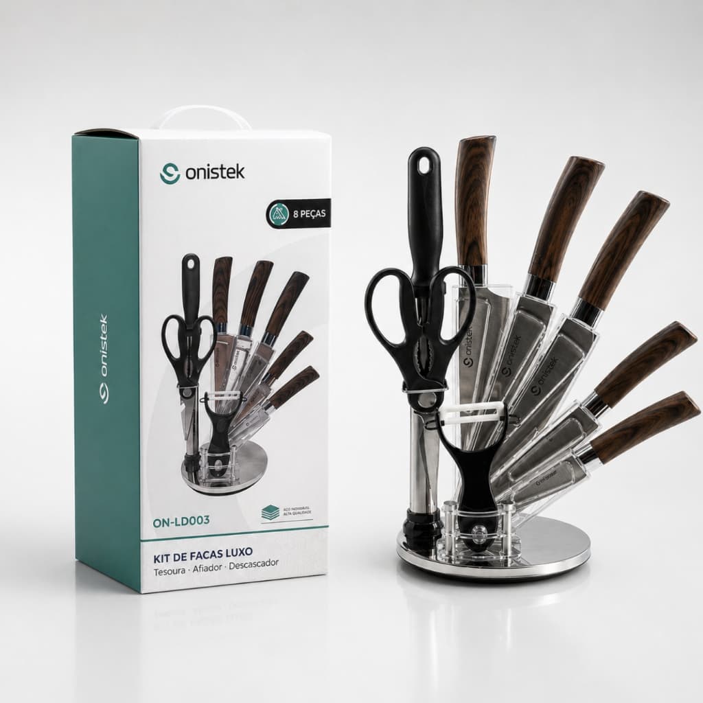 Kit Premium de Facas para Churrasco Cozinha:8 Peças em Aço Inoxidável com Amolador