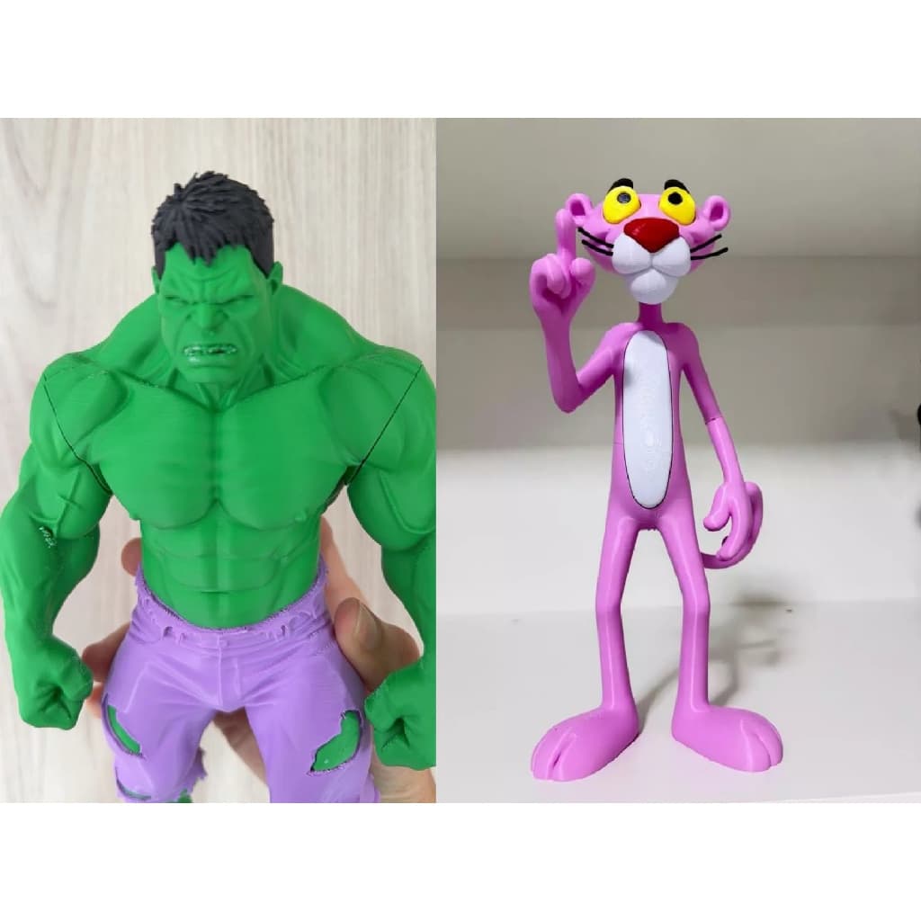Boneco Hulk Herói Verde + Boneco Pantera Cor de Rosa Decorativo 3D – Item Moderno para Casa e Escritório