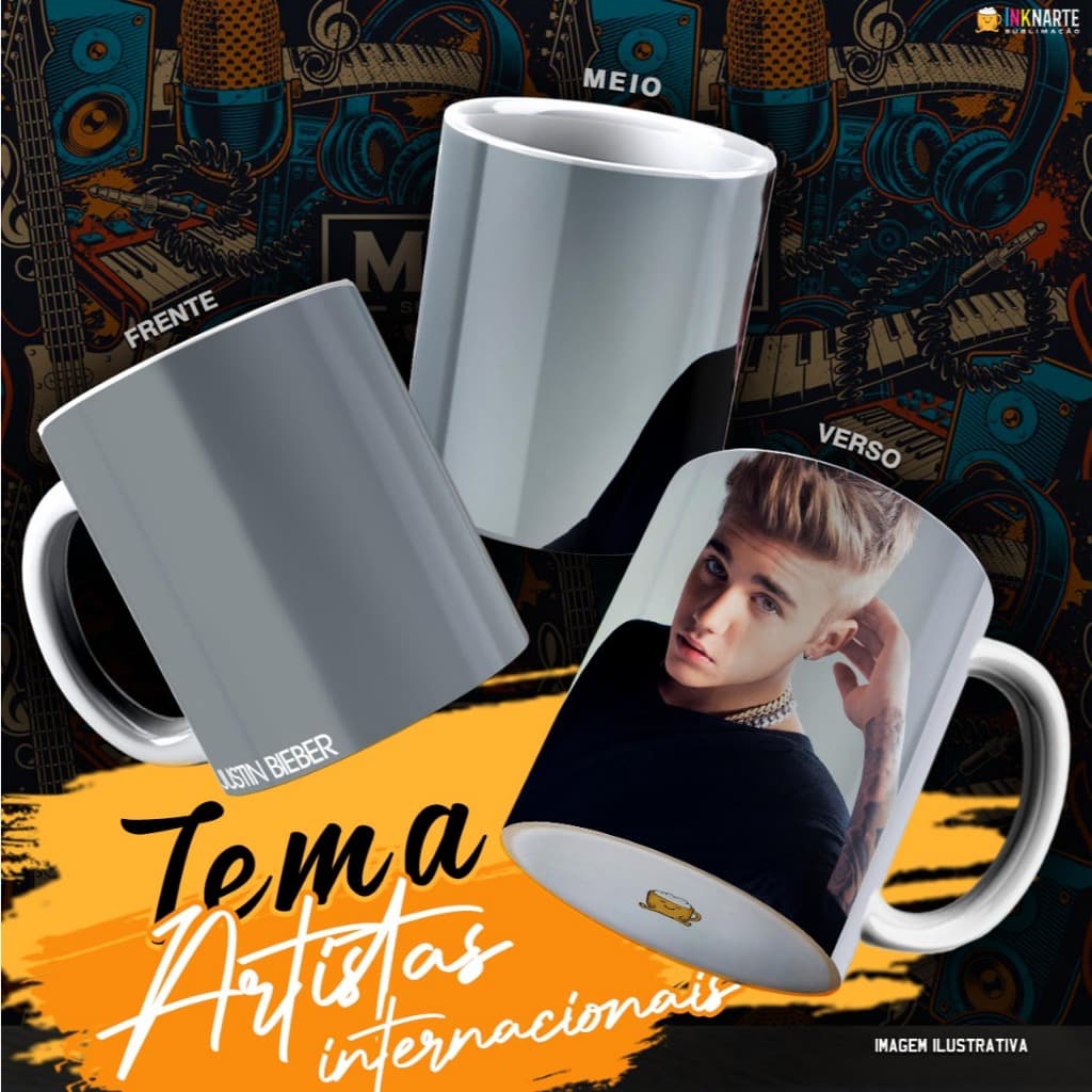 Caneca Justin Bieber 325ml Cerâmica | Caneca Cantor Pop Presente Fã Música