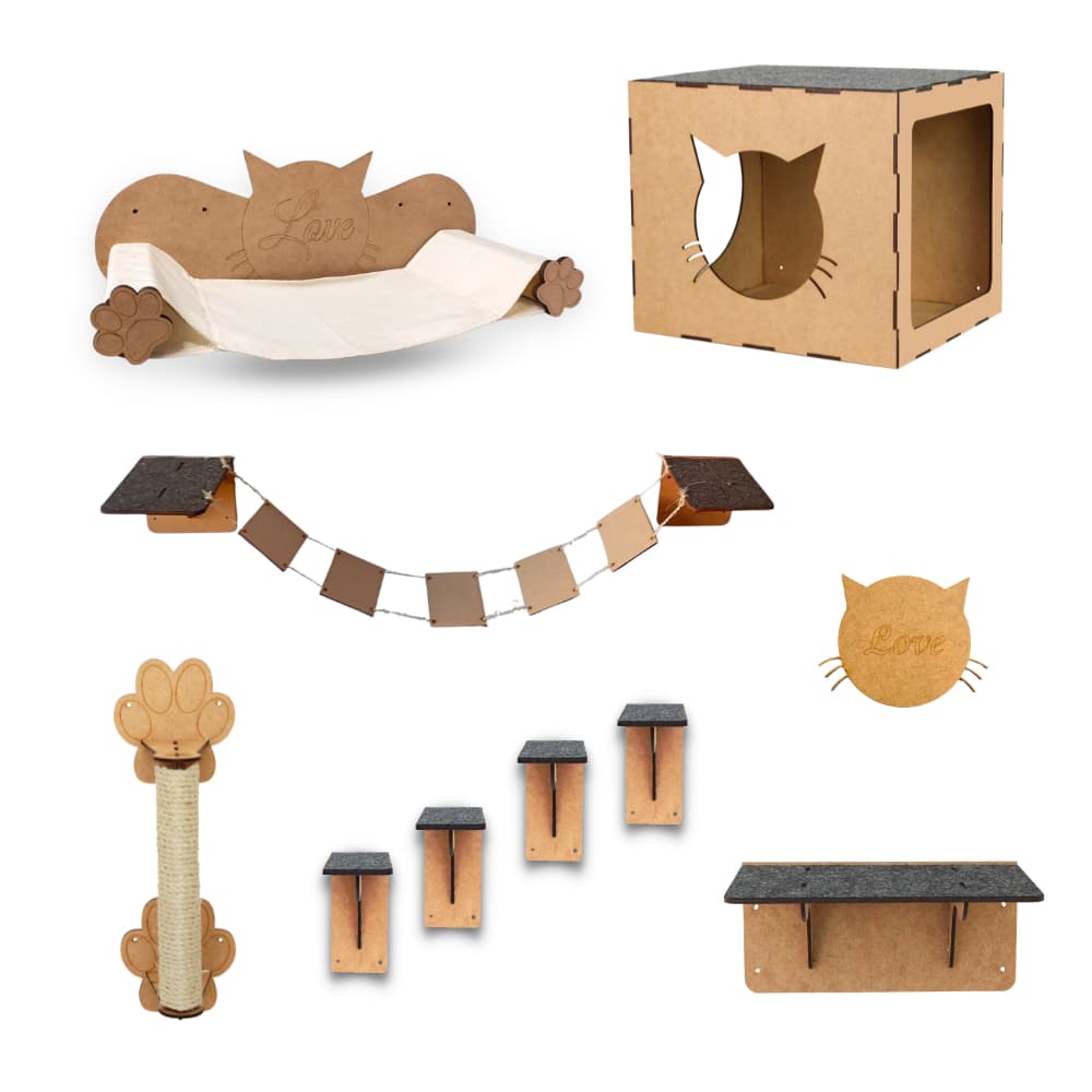 Parquinho Gato 9 Peças Playground  Para Gatos Degraus Nicho Arranhador Rede Brinquedo Pet Diversão