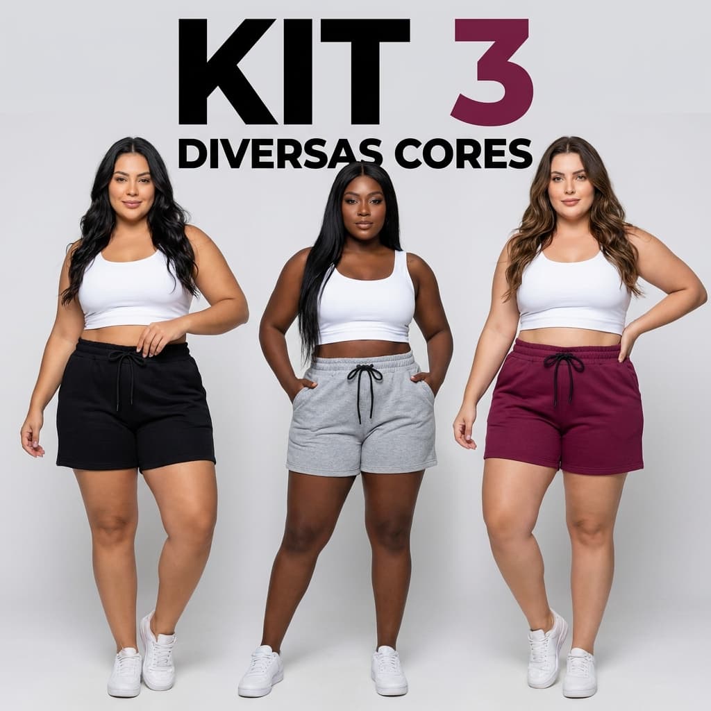 Kit 3 Shorts Feminino Plus Size Moletom G Ao G3 Midsize Plus Size Shortinho