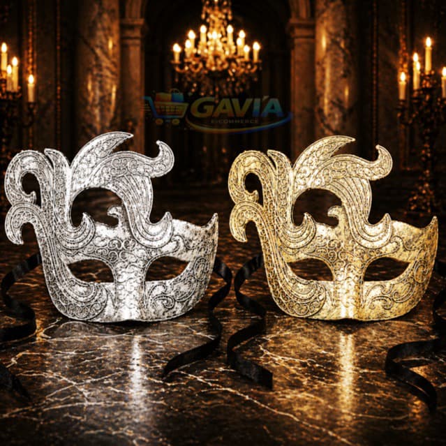Máscara Veneziana Luxo Dourada Prata Fantasia Carnaval Halloween Baile Festa Elegante
