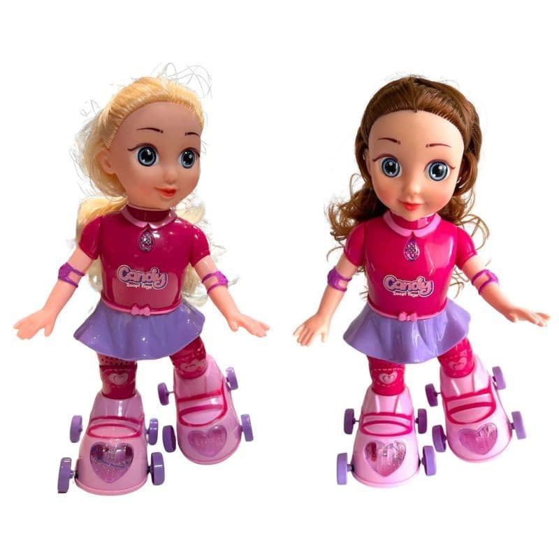 BONECA PATINADORA LOIRA MORENA BRINQUEDO INFANTIL PILHA ESLETRONICO PATINS ROSA