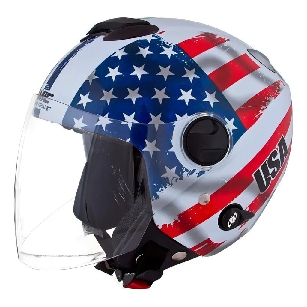 Capacete Aberto Com Sub-Viseira Óculos Interno Fumê New Atomic Elite USA Estados Unidos Americano Pro Tork Unissex