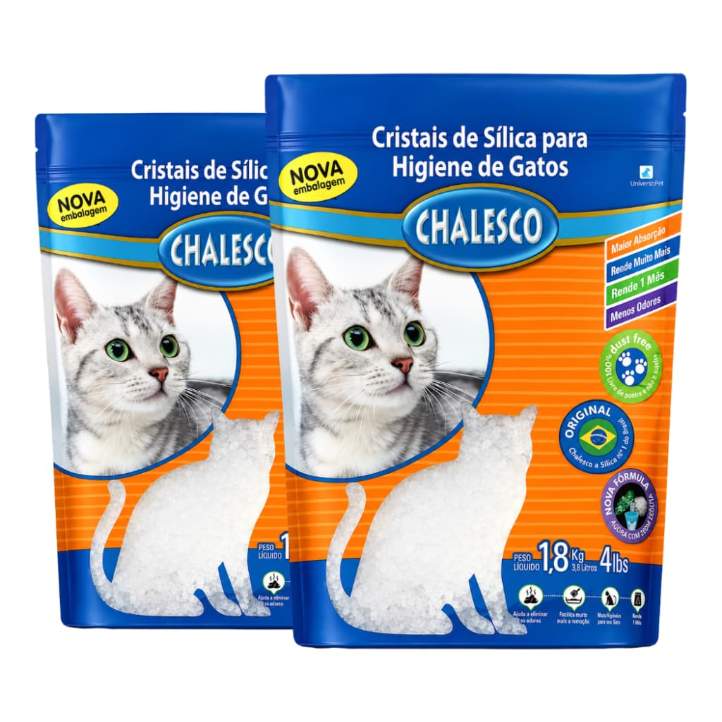 Kit 2 Areia Sanitária Higiênica Cristais de Sílica para Gatos Ultra Absorvente 1,8 Kg Chalesco