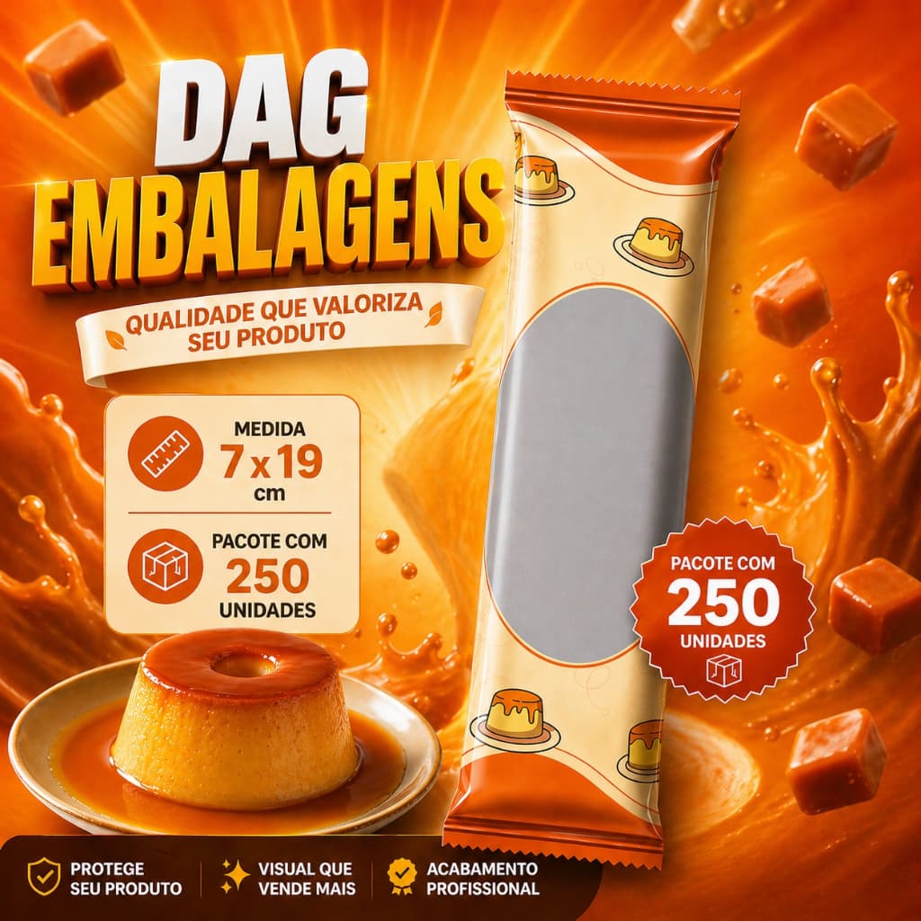Embalagem para Geladinho Gourmet Pudim / 250 Unidades BOPP Higiênica Alta Resistência 7x19