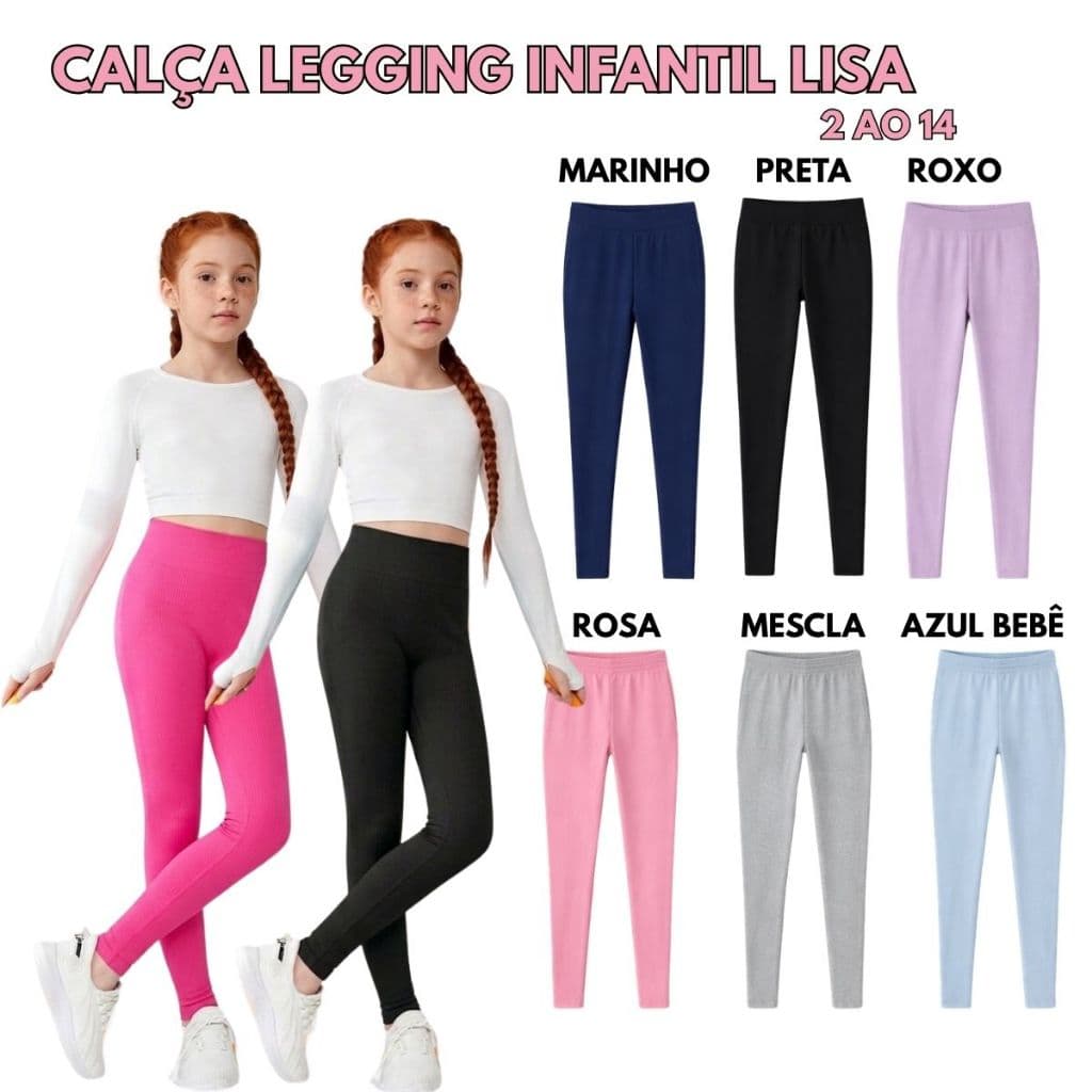 Kit 4 Legging Infantil Juvenil Menina Sortida Cores vibrantes 2 ao 14