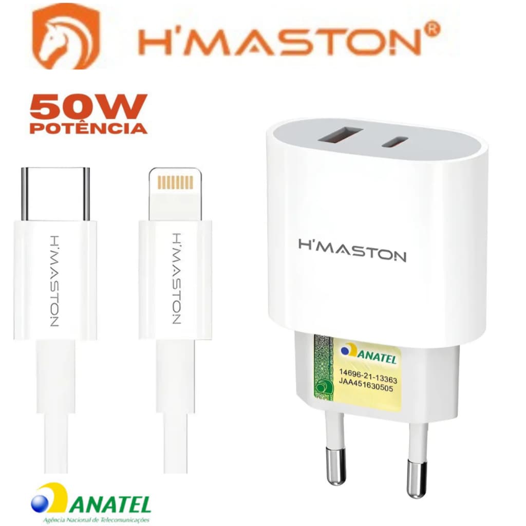 Carregador Turbo 50W H'Maston Original USB-C LIGHTNING para Iphone 7 ao 14