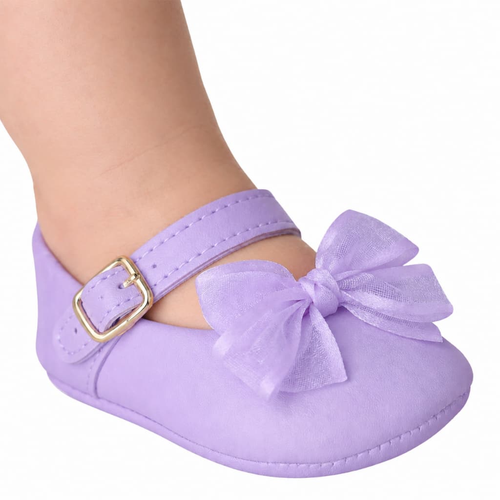 Sapatilha Lilás Bebê Laço Voal Super Macia Confortável Sapatinho Menina Luxuoso