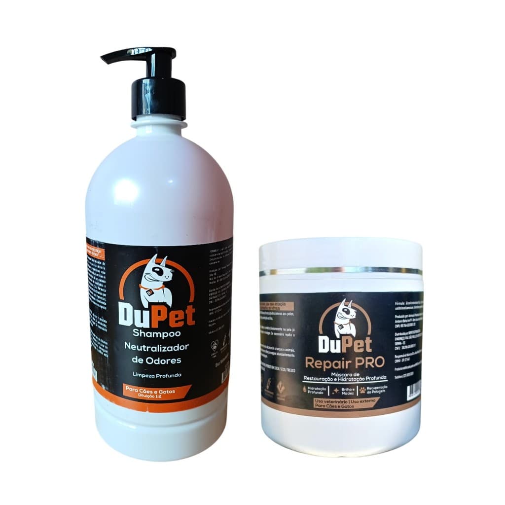 Kit Shampoo Neutralizador Odores 1L + Máscara Repair 500g DuPet Profissional - Pet/Cão/Gato