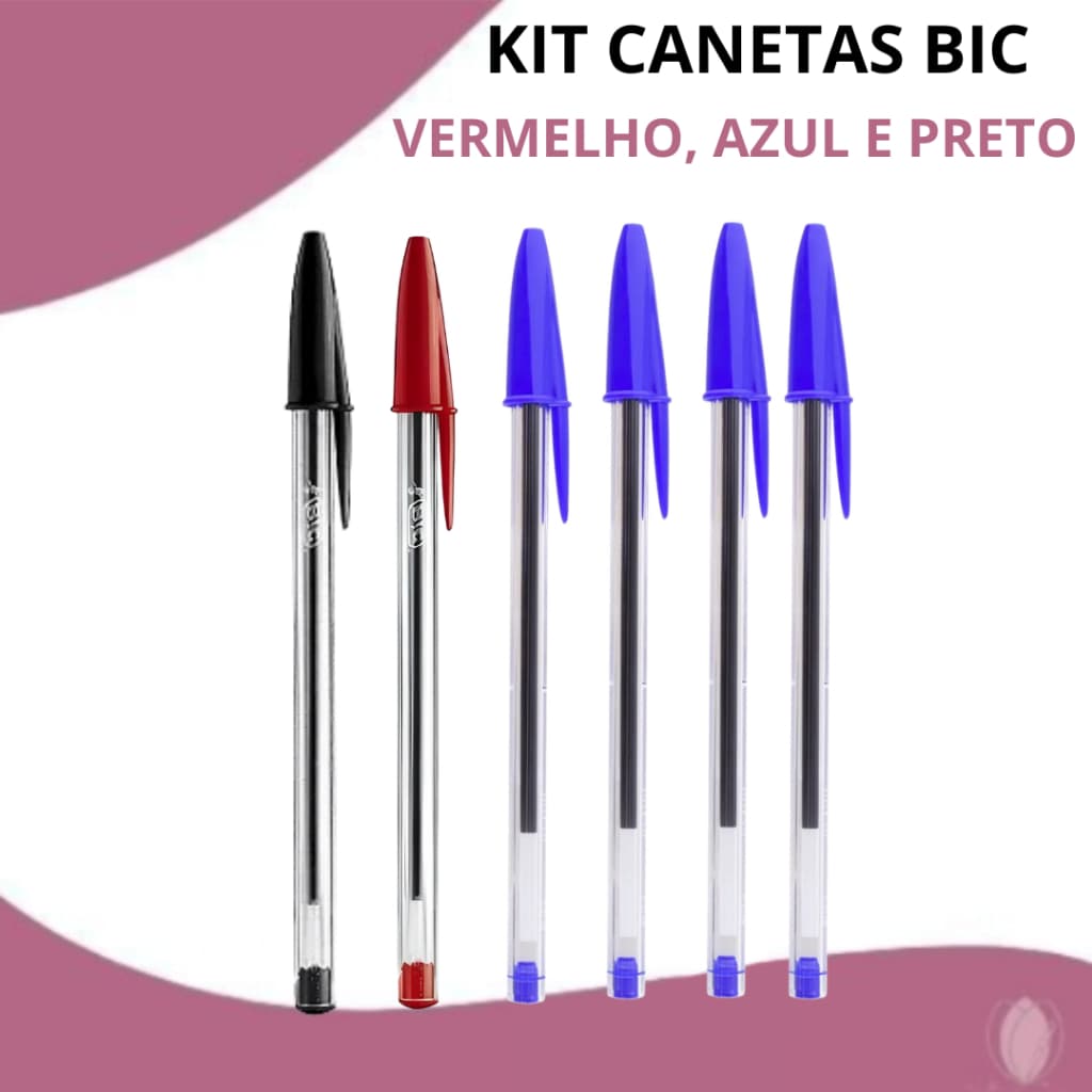 Kit 6 Canetas Bic Cristal Esferográfica - Azul, Preta e Vermelha