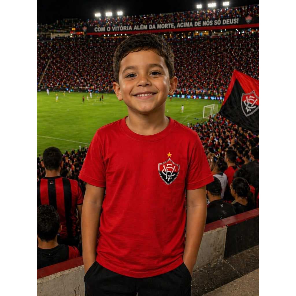Camiseta Infantil Vitória Lançamento Estampa Futebol 100% Algodão