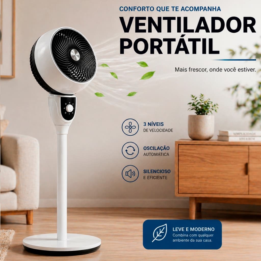 Ventilador De Coluna Pedestal Elétrico Ajuste De Altura Vento Forte 3 Velocidades Silencioso