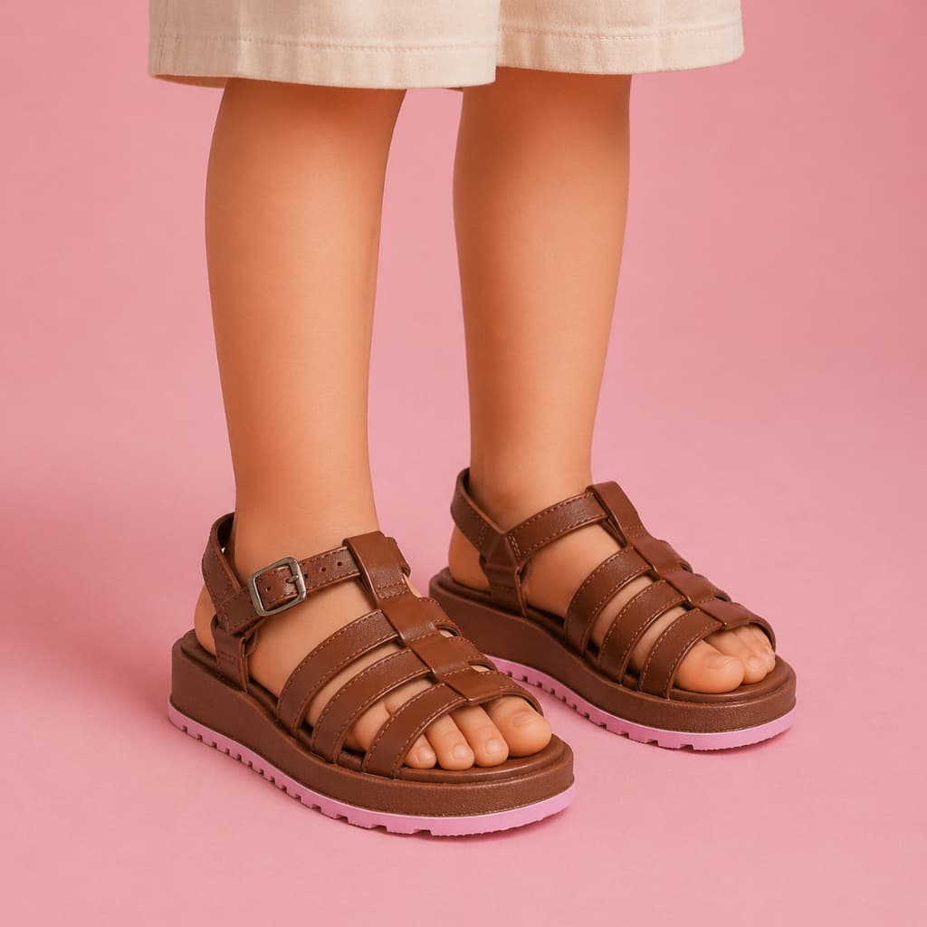 Sandália Infantil Menina Papete Com Ajuste em Fivela Confortável Antiderrapante Passeio Escolar
