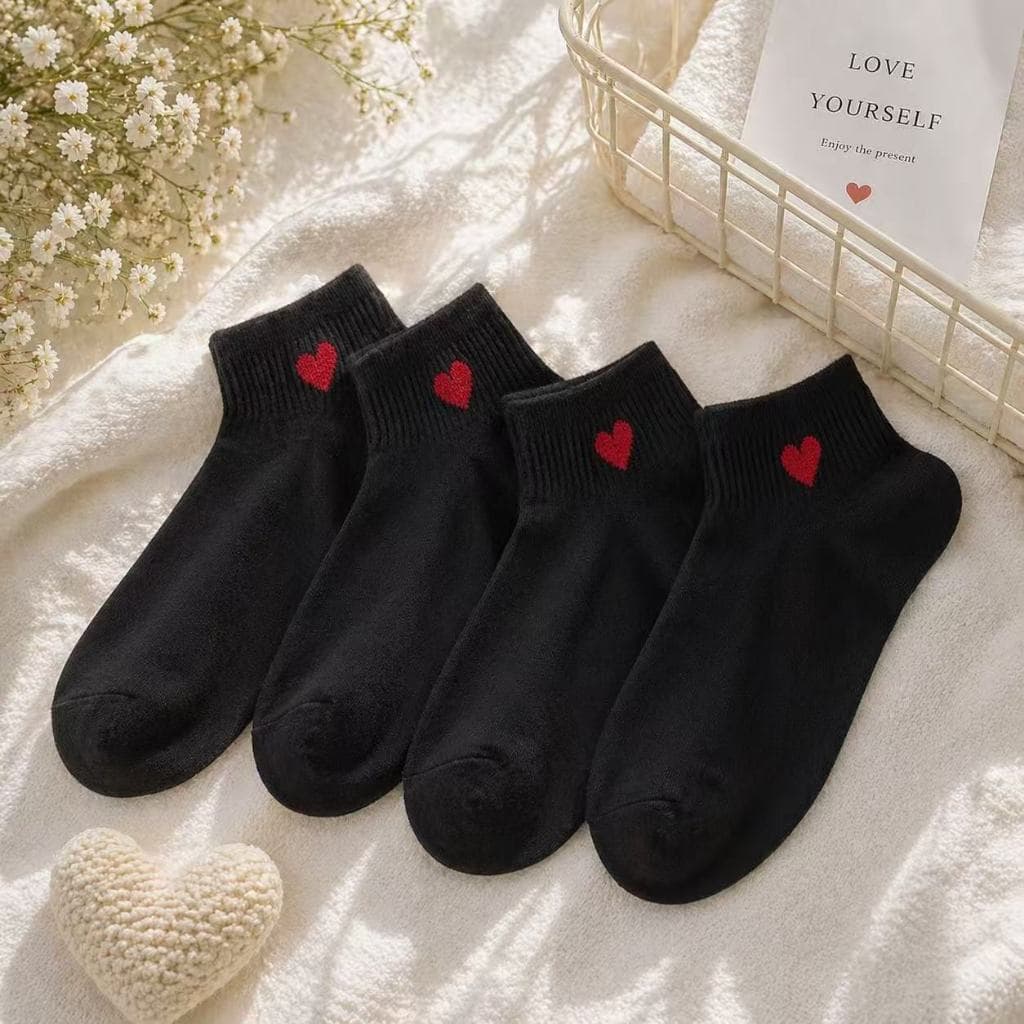 KIT24 Meias Femininas Curtas com Coração Bordado Estilo Fofo Minimalista Confortável e Respirável