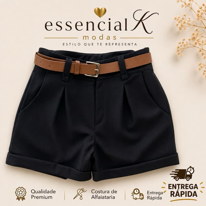 Short Alfaiataria Feminino Cintura Alta Com Cinto Com Bolso Do P ao GG PROMOÇÃO ENVIO IMEDIATO