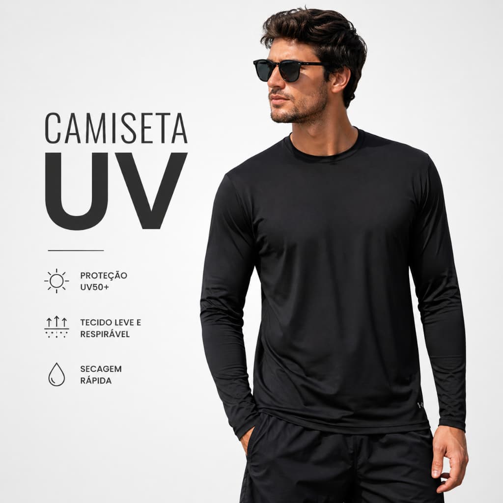 Camiseta UV Masculina Proteção Solar Manga Longa Secagem Rápida