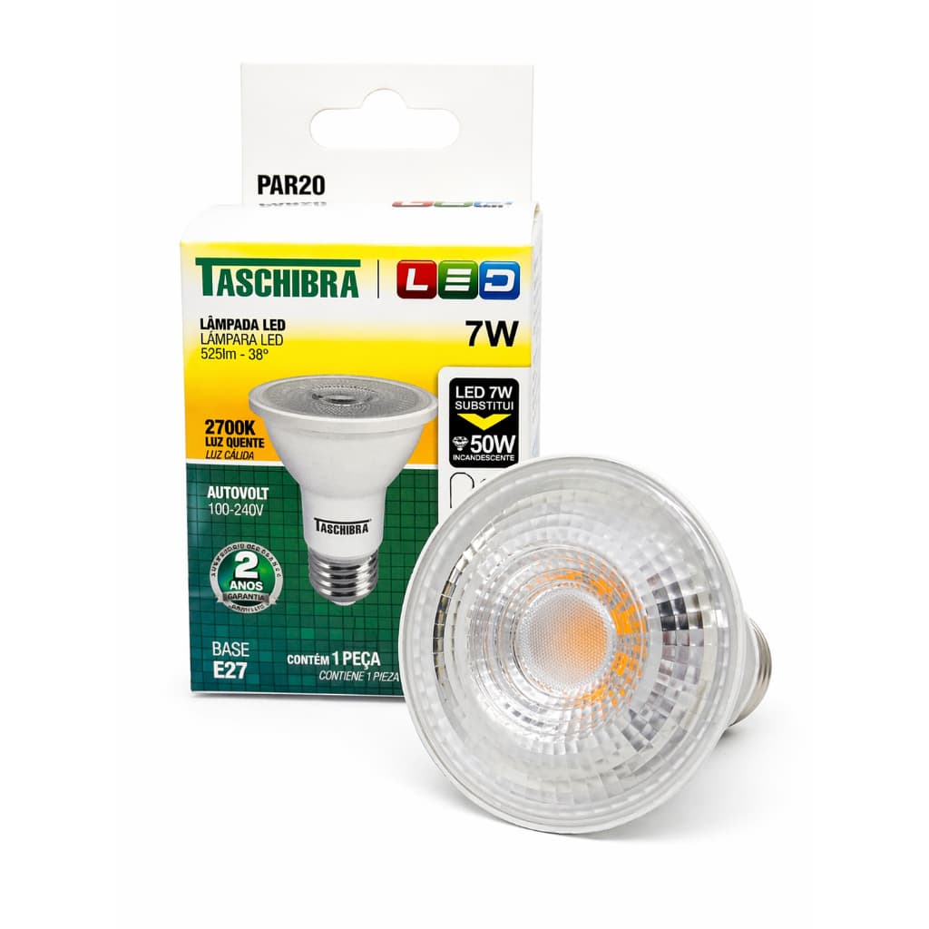 Led Luz Amarela Lampada 7w Para Closet Par20 Luminaria 2700k TASCHIBRA