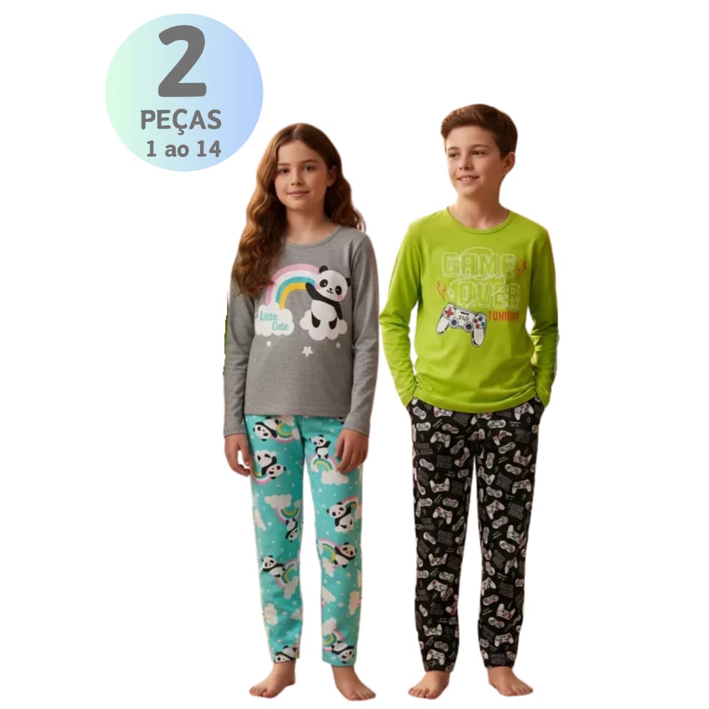 1 Pijama de frio Infantil Juvenil menina ou menino Atacado INVERNO roupa de dormir algodão 1 ao 14
