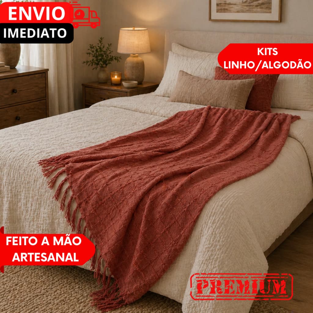 KIT 1/2 UNIDADES Peseiras Cama Casal Queen King Manta de Tricot/LINHO Para Cama Sofá Decoração FI...