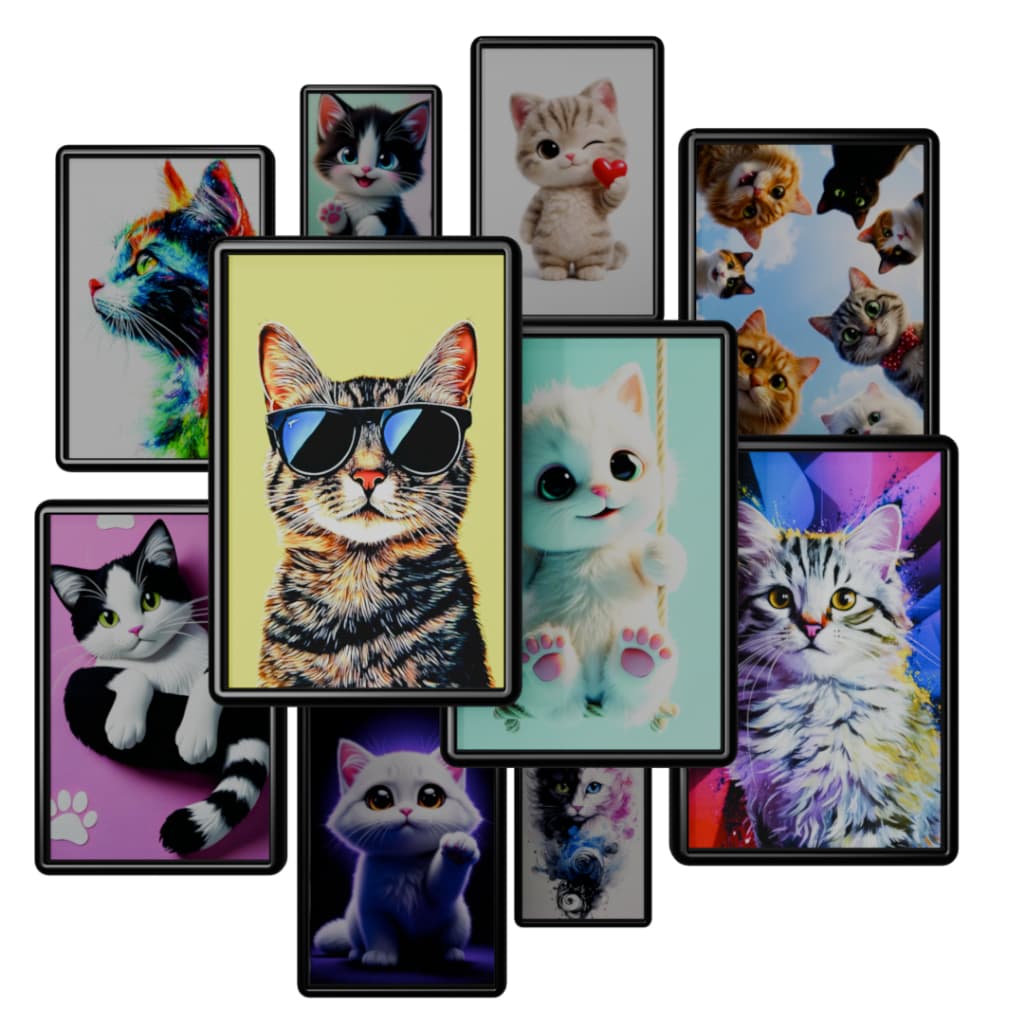 Kit de Quadros Cats Gatos Cute Animais  Com moldura 30X20cm para decoração