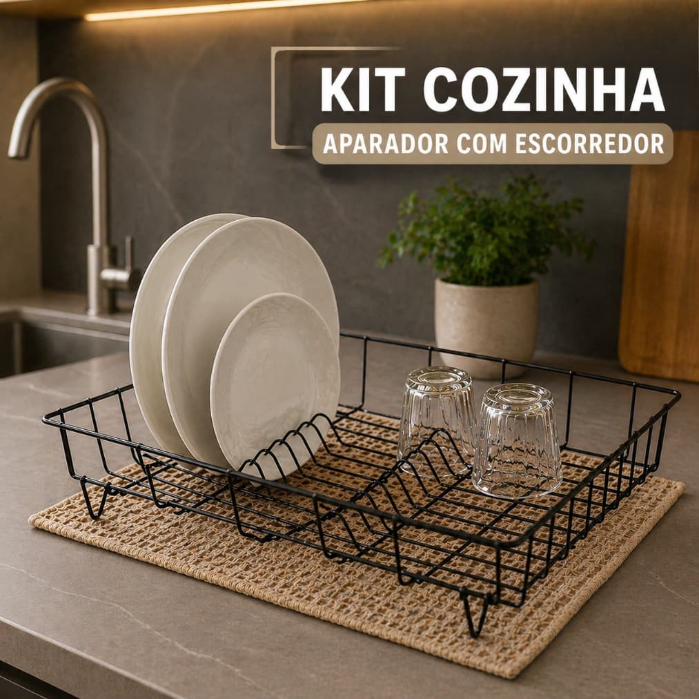 Kit Escorredor De Louça Com Aparador Tapete Secagem Cozinha Organizador Pratos Copos Antiderrapante