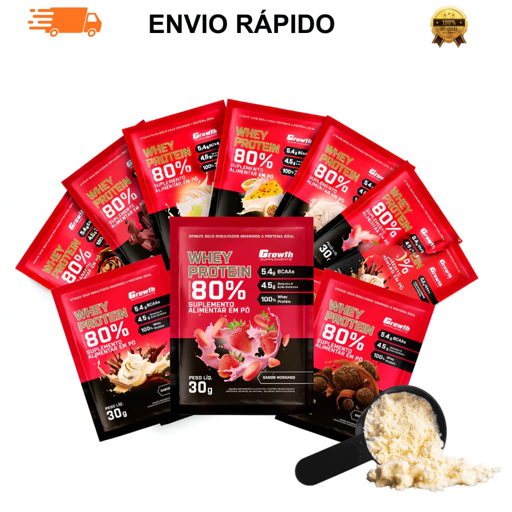 Sachês Whey Protein 80% 30g Sabores Variados Proteína