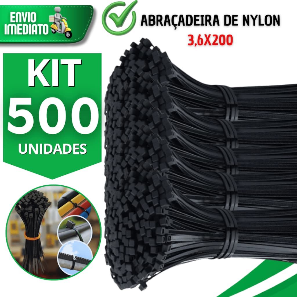 Conjunto Abraçadeiras Nylon Enforca Gato Preto 3,6x200MM Cinta Plástica Resistente Praticidades