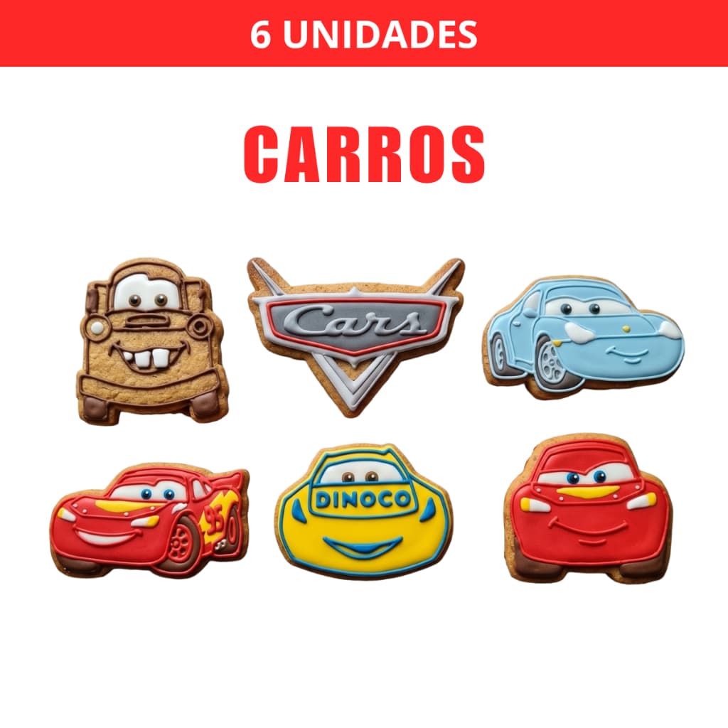 Kit 6 Cortadores e Carimbos de Biscoito Carros com Puxador Profissional