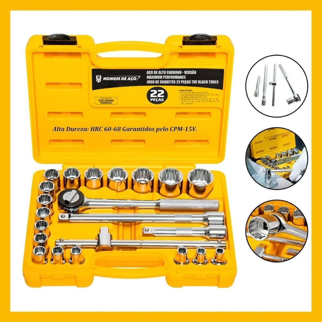 Kit 22 Soquetes Pro Manual Chave Catraca Reversível