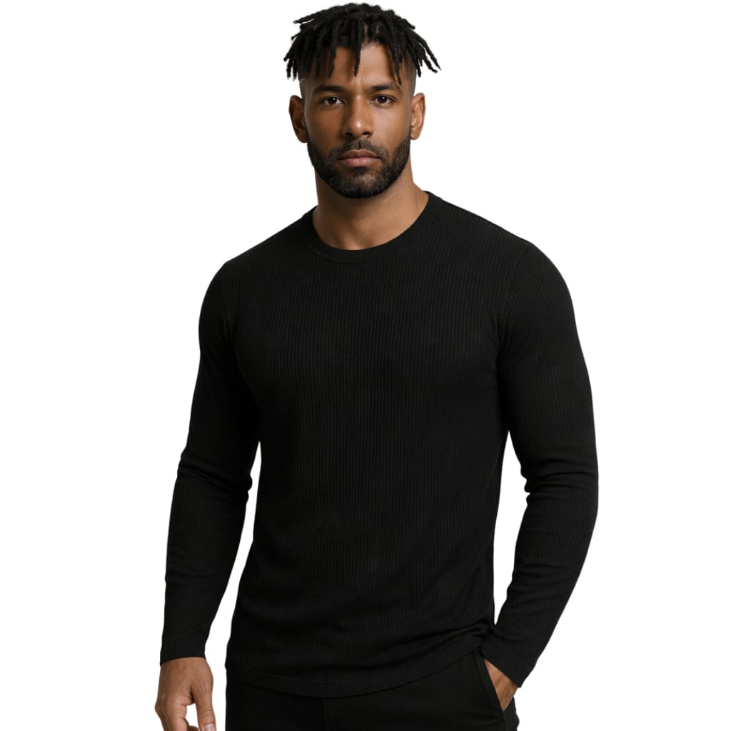 Camisa Masculina Canelada Slim Fit Confortável Estilosa Casual Streetwear Manga Longa