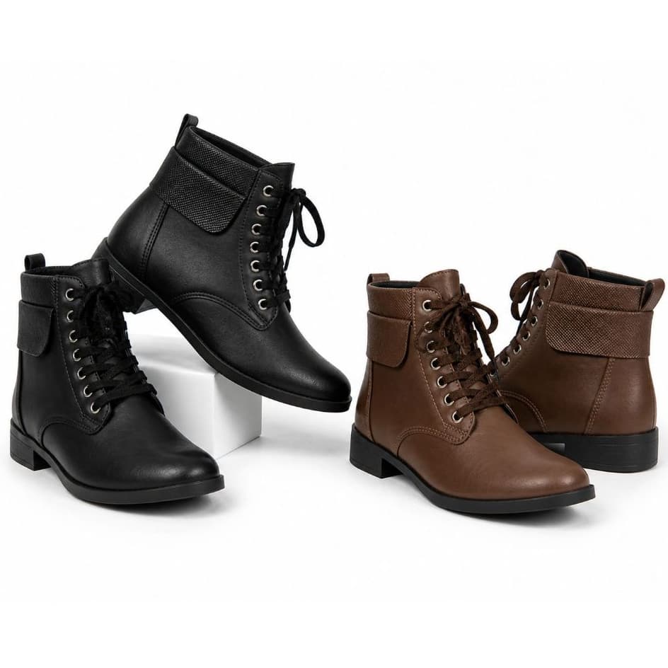 Bota Coturno Feminina Preta Marrom Botinha Cano Curto Tratorada Com Cadarço Confortável Antiderrapante da Moda Tendencia