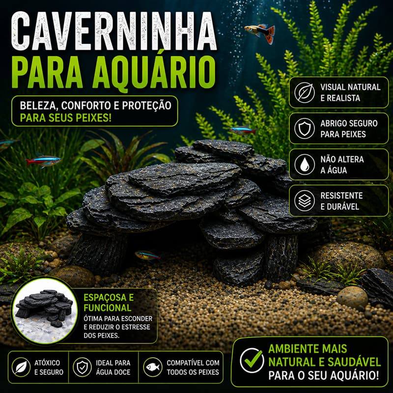 Toca para Aquário Decorativa – Gruta para Peixes, Camarões | Material Atóxico e Resistente