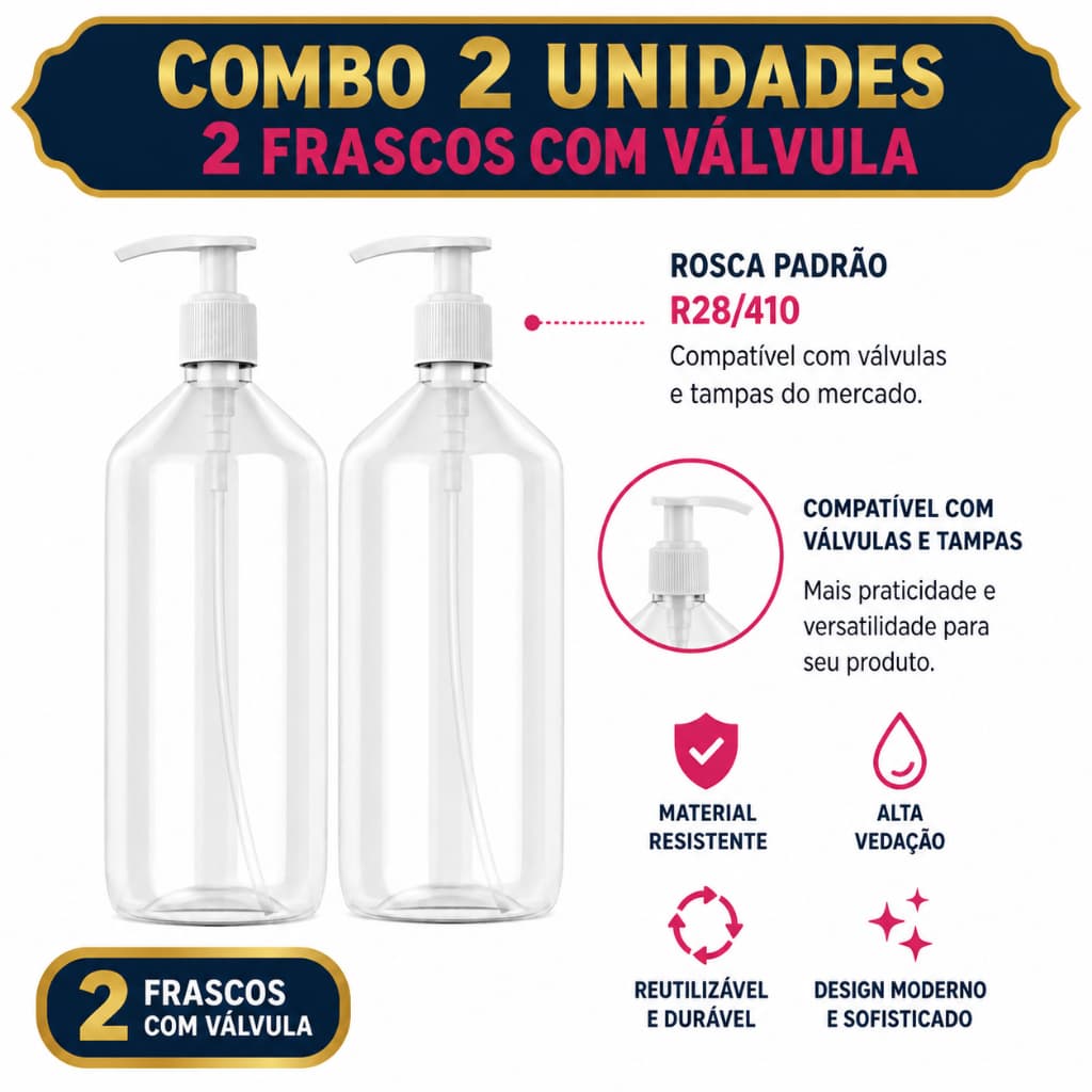 FRASCO 1LT COM VÁLVULAS, 500 ML E 1 LITRO, PLÁSTICO CRISTAL, ROSCA 28/410