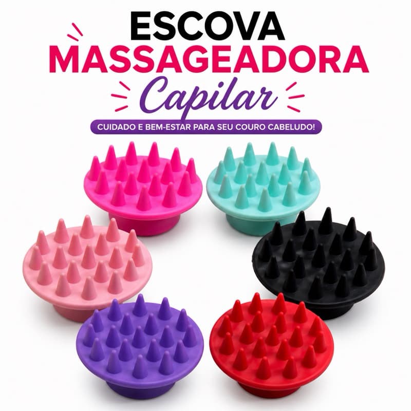 Kit 3/6/9/12 Escova Massageadora Capilar Silicone Limpeza Couro Cabeludo Lavar Cabelo Cores