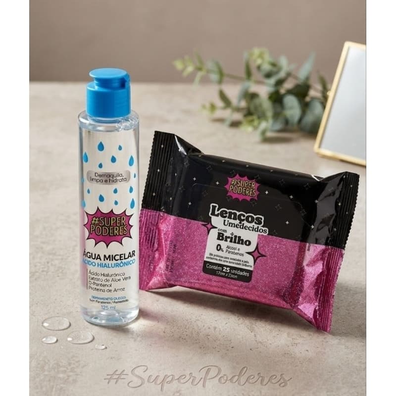 kit skincare água Micelar + lenço umedecidos demaquilante