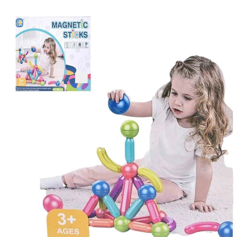 Blocos de Montar Magnéticos - Brinquedo Educativo STEM - 52 pçs