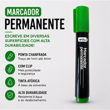 Marcadores Permanente Verde - Pincel Atômico Ponta Chanfrada