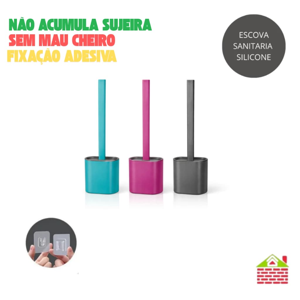 Escova Sanitária Silicone Vaso Banheiro com Suporte Adesivo Anti Bactéria Sem Cheiro