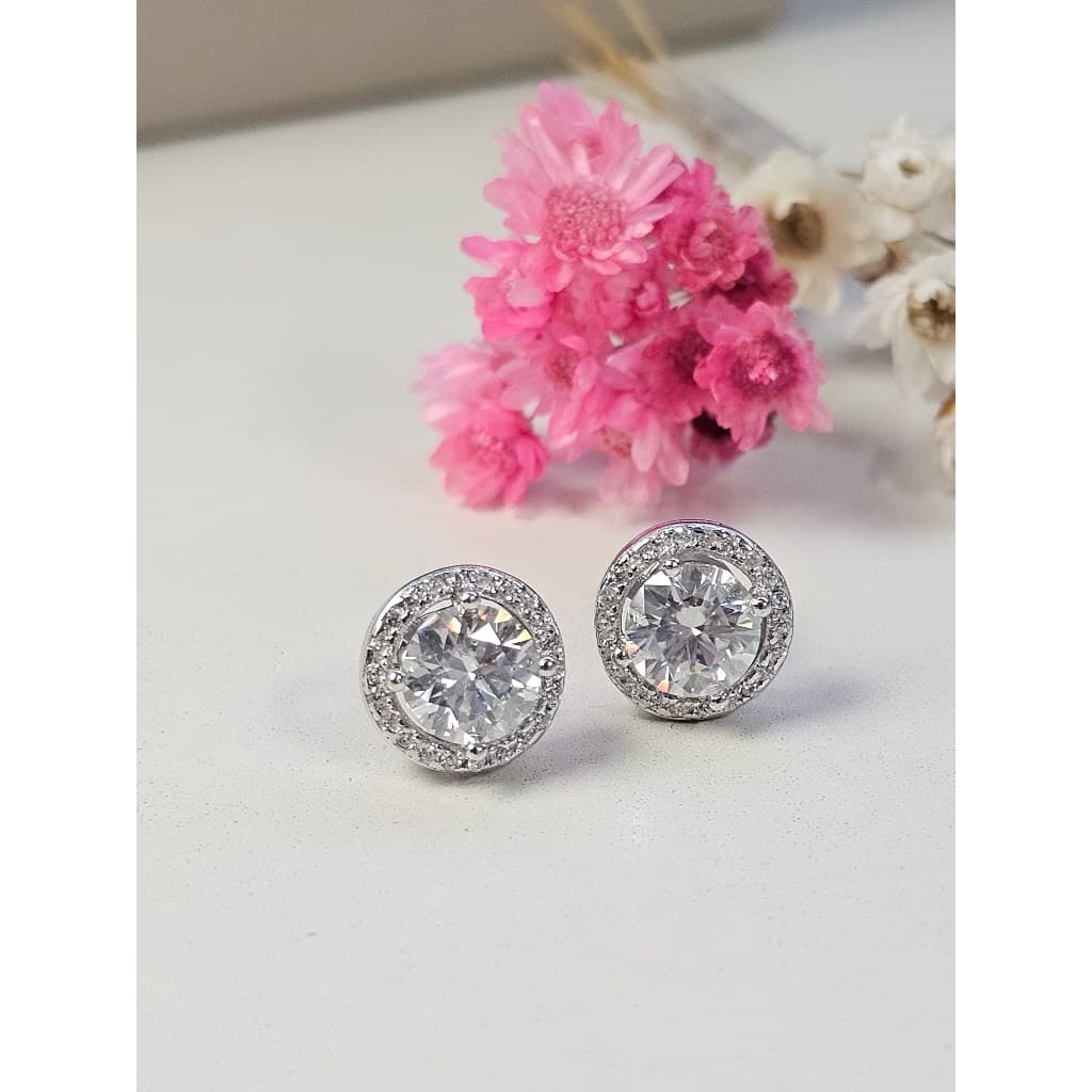 Brinco ponto de luz cravejado Moissanite 6,5mm/1.0ct prata 925 com ródio