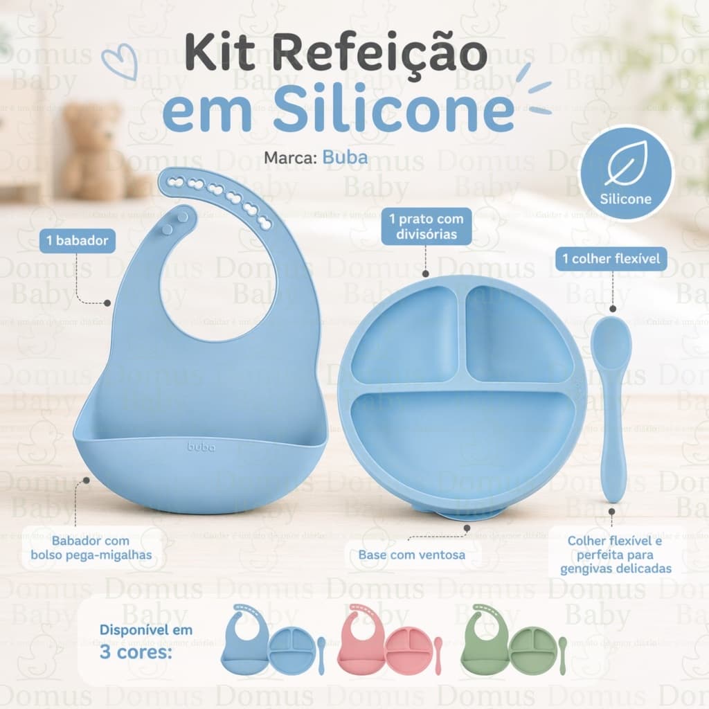 Kit Refeição Buba Original 3 Peças Silicone Introdução Alimentar Bebê