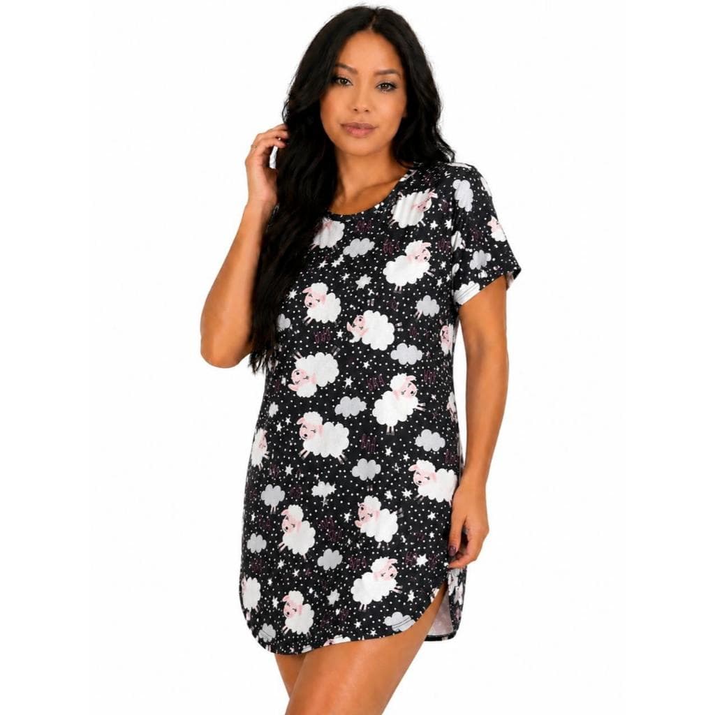 Camisola de Suede estampada Manga Curta Noite Pijama Inverno Roupa Para Dormir