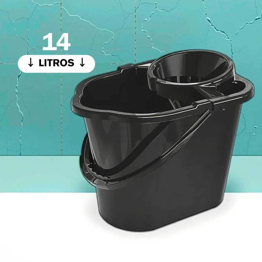 Reservatório Balde Preto com Suporte Espremedor Para Panos 14 Lts Arqplast Prático e Resistente