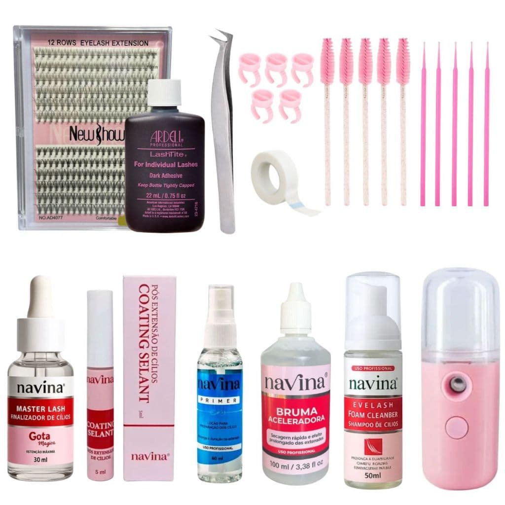 Kit Cílios Tufinho Profissional New Show + Cola + Kit Retenção Navina + Nano Mister Completo